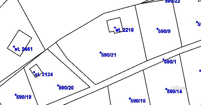 Parcela st. 590/21 v KÚ Malenovice u Zlína, Katastrální mapa