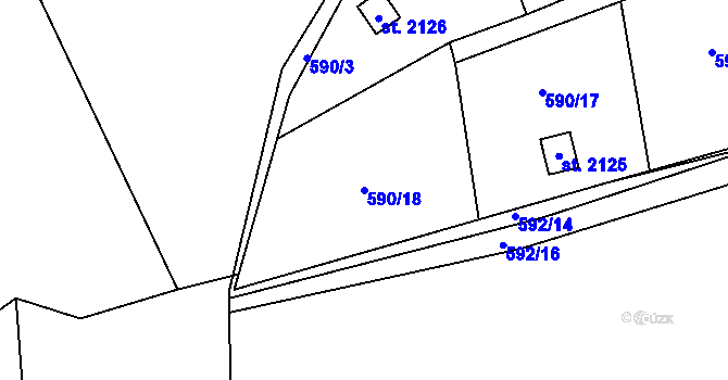 Parcela st. 590/18 v KÚ Malenovice u Zlína, Katastrální mapa