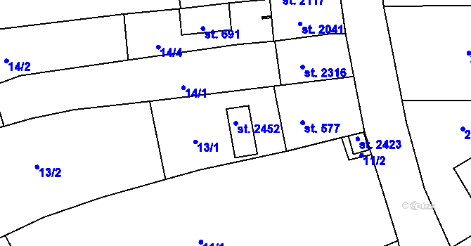 Parcela st. 2452 v KÚ Malenovice u Zlína, Katastrální mapa