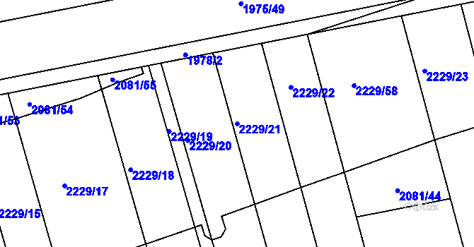 Parcela st. 2229/21 v KÚ Malenovice u Zlína, Katastrální mapa