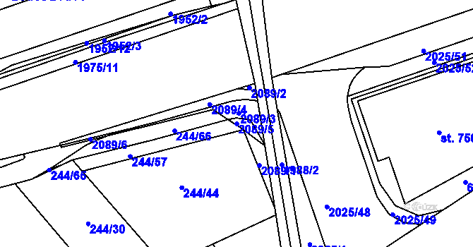 Parcela st. 2089/5 v KÚ Malenovice u Zlína, Katastrální mapa