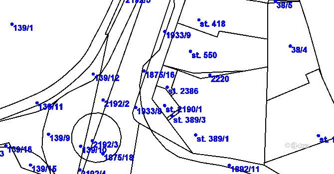 Parcela st. 2386 v KÚ Malenovice u Zlína, Katastrální mapa