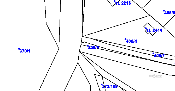 Parcela st. 406/9 v KÚ Malenovice u Zlína, Katastrální mapa