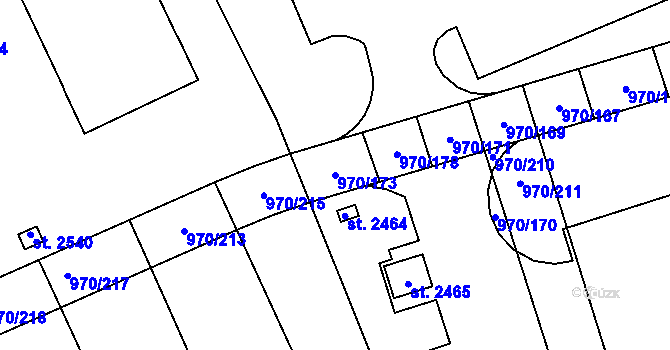 Parcela st. 970/173 v KÚ Malenovice u Zlína, Katastrální mapa