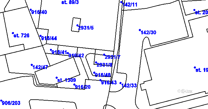 Parcela st. 2931/7 v KÚ Malenovice u Zlína, Katastrální mapa