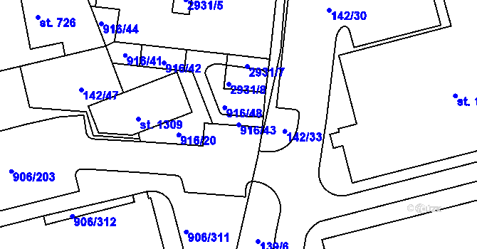 Parcela st. 916/43 v KÚ Malenovice u Zlína, Katastrální mapa