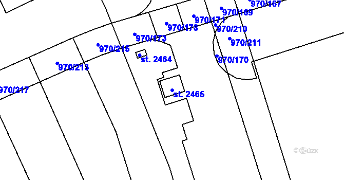 Parcela st. 2465 v KÚ Malenovice u Zlína, Katastrální mapa