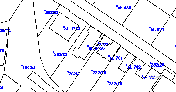 Parcela st. 2456 v KÚ Malenovice u Zlína, Katastrální mapa