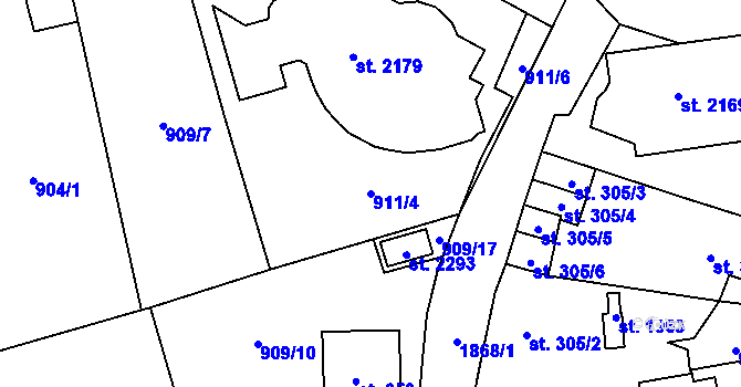 Parcela st. 911/4 v KÚ Malenovice u Zlína, Katastrální mapa