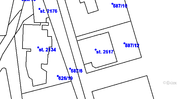 Parcela st. 2517 v KÚ Malenovice u Zlína, Katastrální mapa