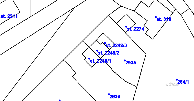 Parcela st. 2248/2 v KÚ Malenovice u Zlína, Katastrální mapa