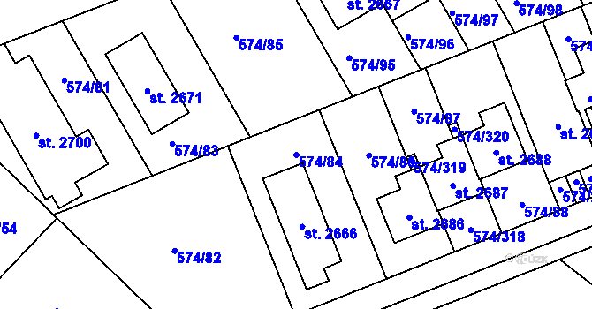 Parcela st. 574/84 v KÚ Malenovice u Zlína, Katastrální mapa