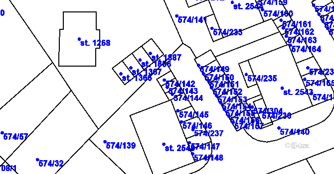 Parcela st. 574/143 v KÚ Malenovice u Zlína, Katastrální mapa
