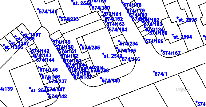 Parcela st. 2543 v KÚ Malenovice u Zlína, Katastrální mapa