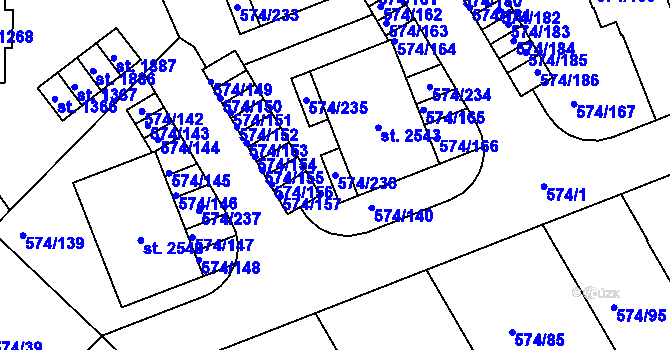Parcela st. 574/236 v KÚ Malenovice u Zlína, Katastrální mapa