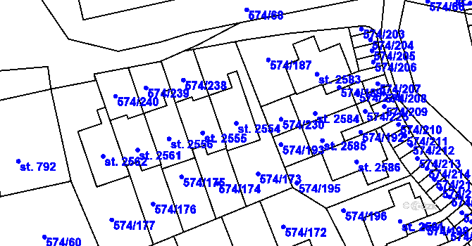 Parcela st. 2554 v KÚ Malenovice u Zlína, Katastrální mapa