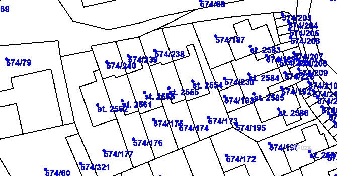 Parcela st. 2555 v KÚ Malenovice u Zlína, Katastrální mapa