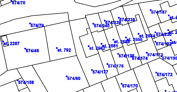 Parcela st. 2562 v KÚ Malenovice u Zlína, Katastrální mapa