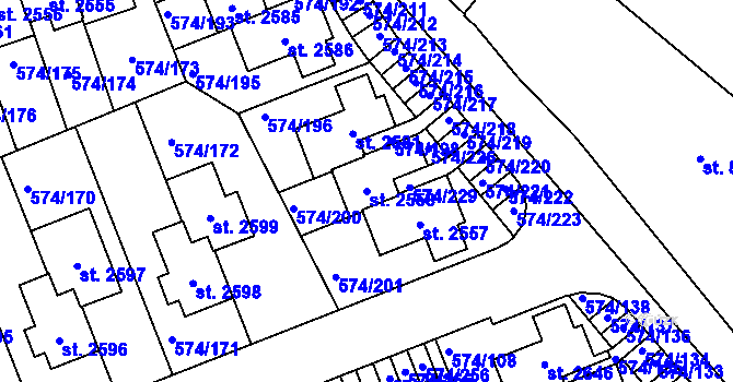 Parcela st. 2558 v KÚ Malenovice u Zlína, Katastrální mapa
