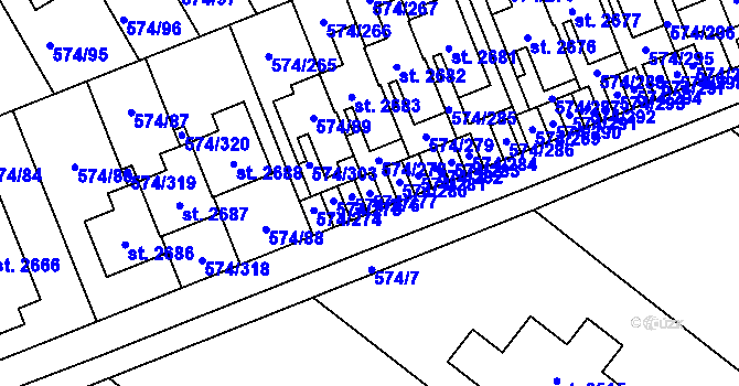 Parcela st. 574/277 v KÚ Malenovice u Zlína, Katastrální mapa