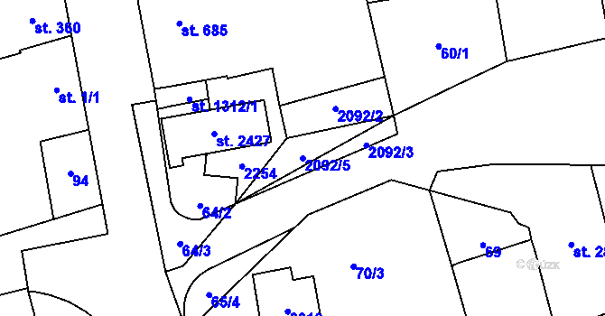 Parcela st. 2092/5 v KÚ Malenovice u Zlína, Katastrální mapa