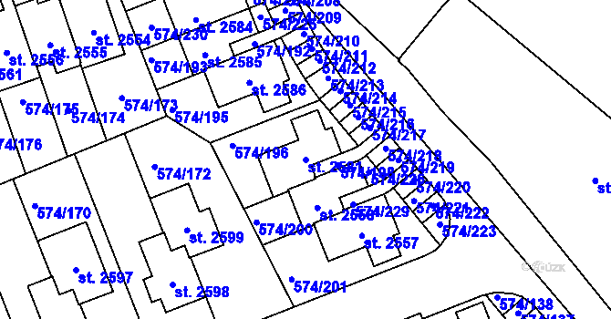 Parcela st. 2581 v KÚ Malenovice u Zlína, Katastrální mapa