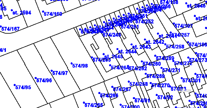 Parcela st. 2645 v KÚ Malenovice u Zlína, Katastrální mapa