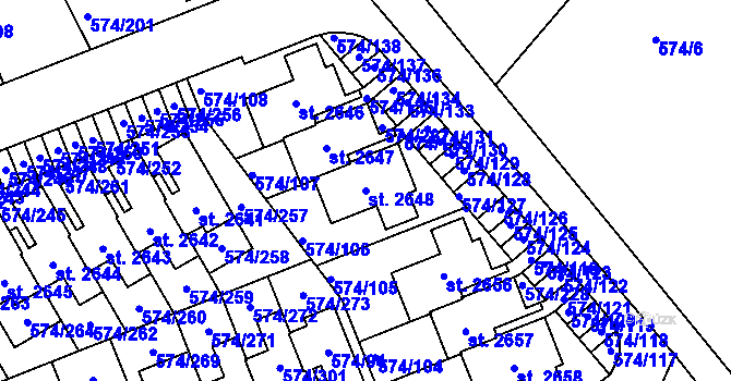 Parcela st. 2648 v KÚ Malenovice u Zlína, Katastrální mapa