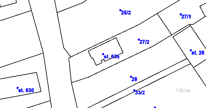 Parcela st. 635 v KÚ Tečovice, Katastrální mapa