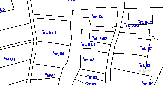 Parcela st. 64/1 v KÚ Tečovice, Katastrální mapa