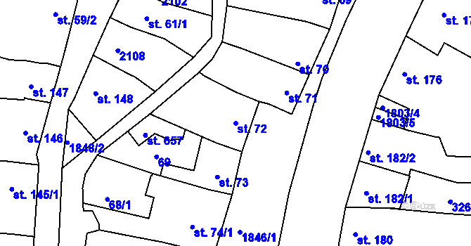 Parcela st. 72 v KÚ Tečovice, Katastrální mapa