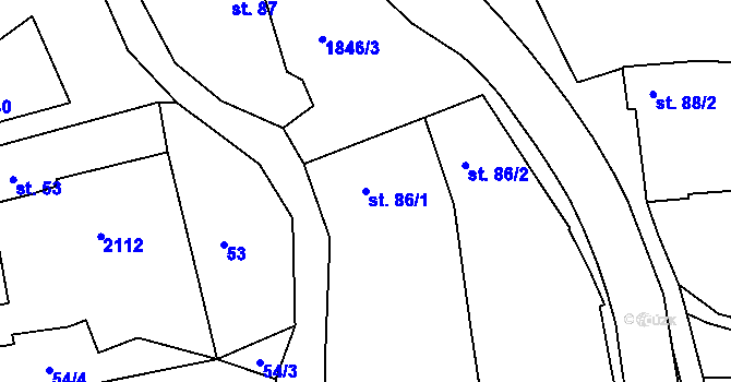 Parcela st. 86/1 v KÚ Tečovice, Katastrální mapa
