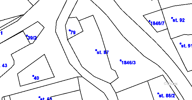 Parcela st. 87 v KÚ Tečovice, Katastrální mapa