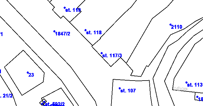 Parcela st. 117/3 v KÚ Tečovice, Katastrální mapa