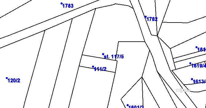 Parcela st. 117/5 v KÚ Tečovice, Katastrální mapa