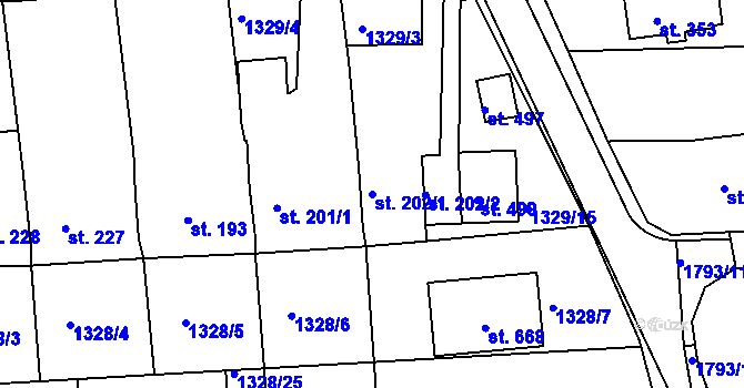 Parcela st. 202/1 v KÚ Tečovice, Katastrální mapa