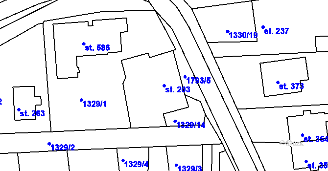 Parcela st. 203 v KÚ Tečovice, Katastrální mapa