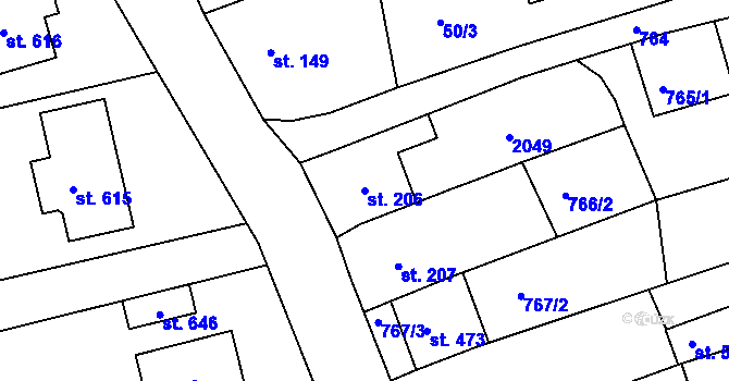 Parcela st. 206 v KÚ Tečovice, Katastrální mapa