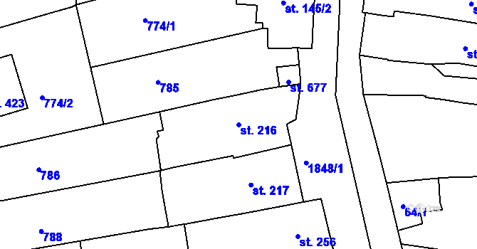 Parcela st. 216 v KÚ Tečovice, Katastrální mapa