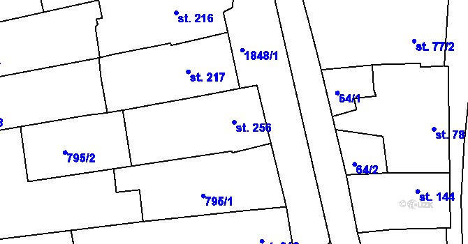 Parcela st. 256 v KÚ Tečovice, Katastrální mapa