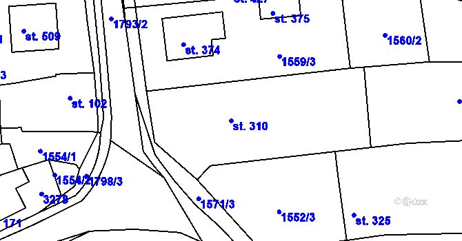 Parcela st. 310 v KÚ Tečovice, Katastrální mapa