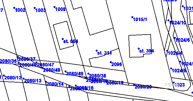 Parcela st. 311 v KÚ Tečovice, Katastrální mapa
