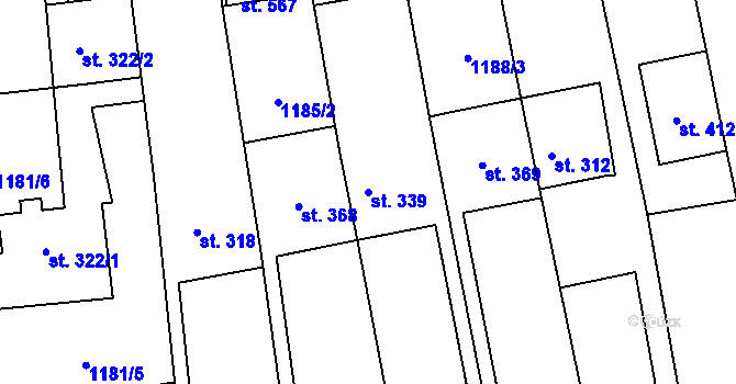 Parcela st. 339 v KÚ Tečovice, Katastrální mapa