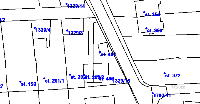 Parcela st. 497 v KÚ Tečovice, Katastrální mapa