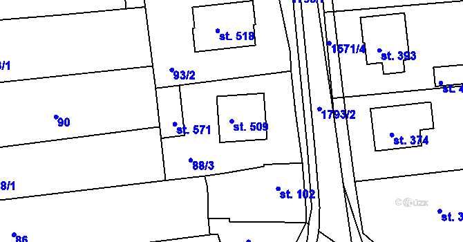 Parcela st. 509 v KÚ Tečovice, Katastrální mapa