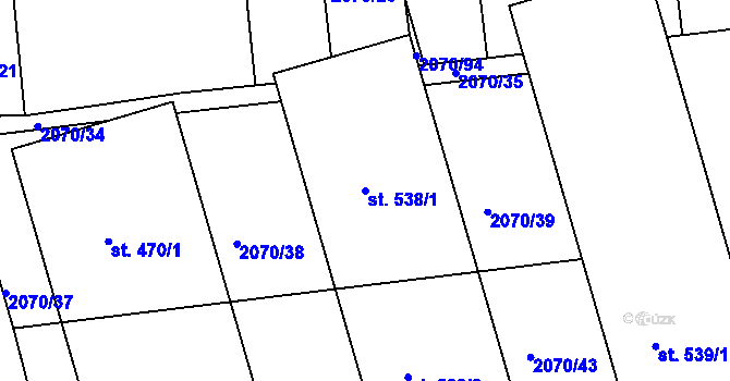 Parcela st. 538/1 v KÚ Tečovice, Katastrální mapa