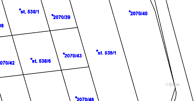 Parcela st. 539/1 v KÚ Tečovice, Katastrální mapa