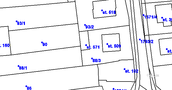 Parcela st. 571 v KÚ Tečovice, Katastrální mapa