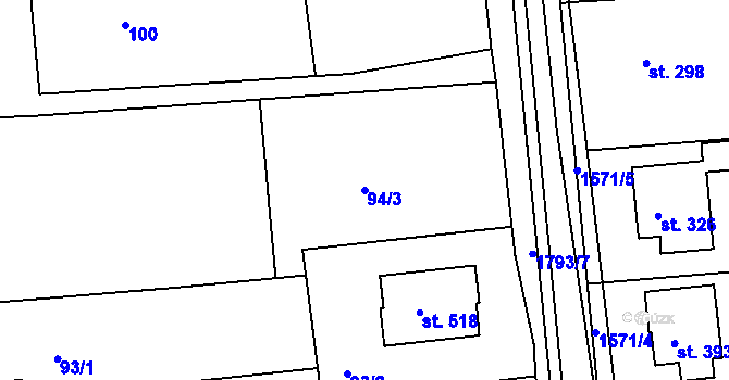 Parcela st. 94/3 v KÚ Tečovice, Katastrální mapa