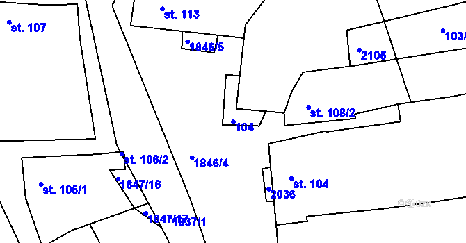 Parcela st. 104 v KÚ Tečovice, Katastrální mapa